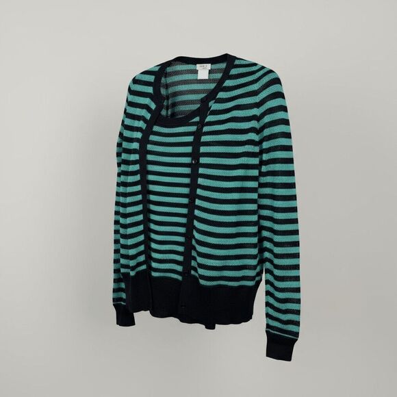 Akris Punto Sweaters - NWOT Akris Punto 2pc Matching Twin Set Cardigan and Tank Aqua Navy Stripe Medium